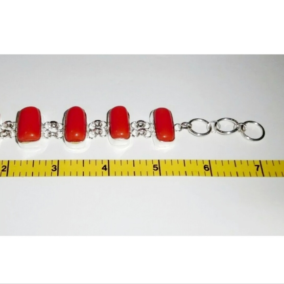 Natural Italian Coral 925 Silver Bracelet - Picture 4 of 5